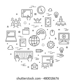 Vector line concept for online university. Linear web banner for online education. Open path.