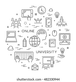Vector line concept for online university. Linear web banner for online education. Open path.