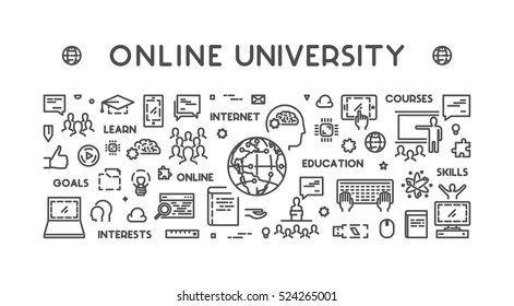 Vector line concept for online university. Linear web banner for online education. Open path.