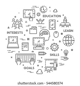 Vector line concept for online university. Linear web banner for online education. Open path.
