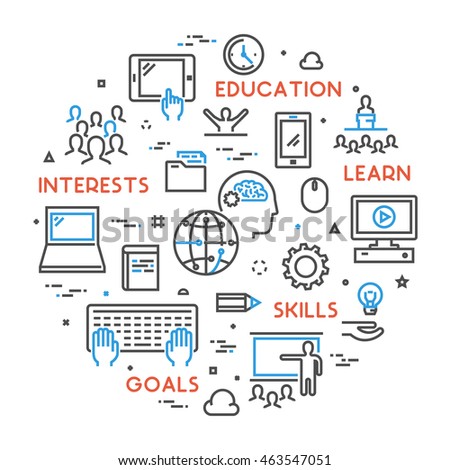Vector line concept for online university. Linear web banner for online education. Open path.