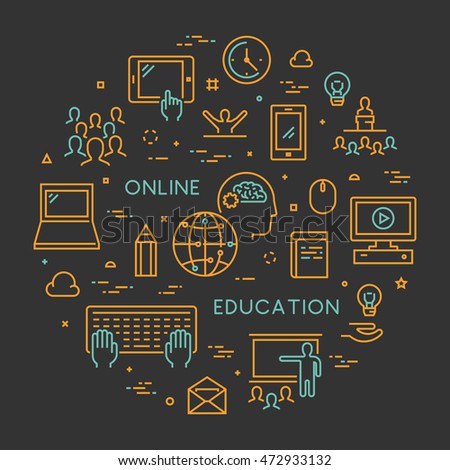Vector line concept for online university. Linear web banner for online education. Open path.