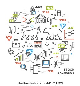 Vector line concept stock exchange. Linear symbol commodity exchange. Modern banner stock market.
