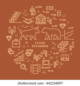 Vector line concept stock exchange. Linear symbol commodity exchange. Modern banner stock market.
