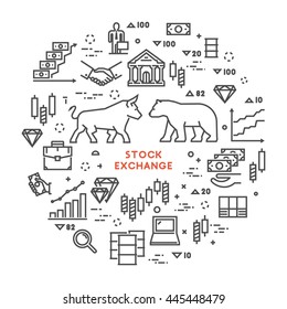 Vector line concept stock exchange. Linear modern banner stock market. Open path.