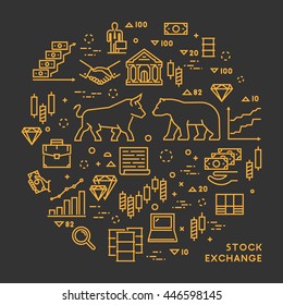 Vector line concept stock exchange. Linear symbol commodity exchange. Modern banner stock market. Open path.