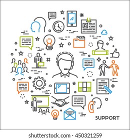 Vector line concept support. Linear modern banner helpdesk. Open path.