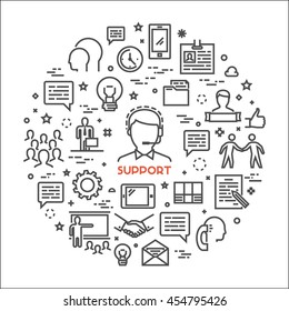 Vector line concept support. Linear modern banner helpdesk. Open path.