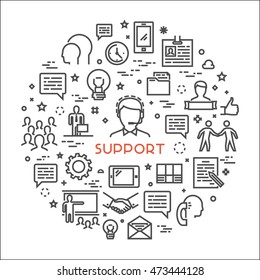 Vector line concept support. Linear modern banner helpdesk. Open path.