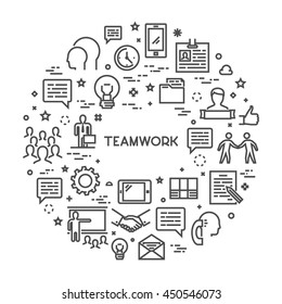 Vector line concept for teamwork. Modern linear creative style for working together. Open path.