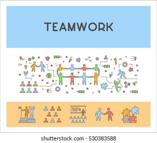 Vector line concept for teamwork. Modern linear creative style for working together.