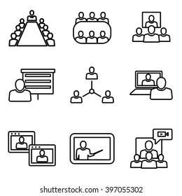 Vector line conference icons set. Business communication.