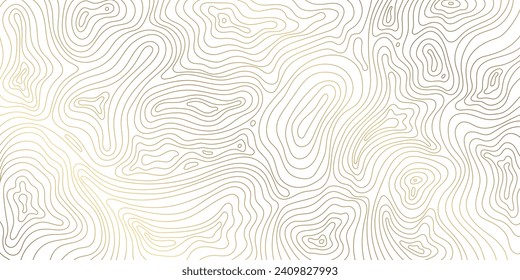 Textura del mapa del contorno de la línea del vector, patrón abstracto de la tipografía, rejilla de paisaje de montaña dorada. 