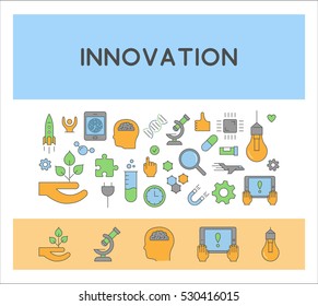 Vector line creative concept for innovation. Modern linear horizontal web banner for new idea.