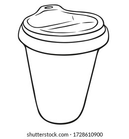 Vector line cup for coffee and tea. Cartoon coffee mug. Doodle coffee cup take away