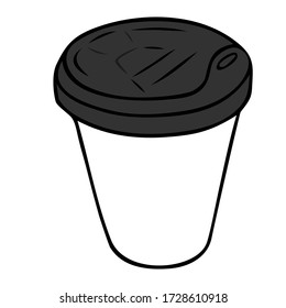 Vector line cup for coffee and tea. Cartoon coffee mug. Doodle coffee cup take away