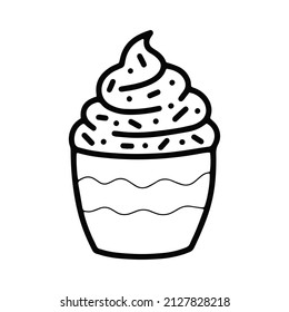 Vector línea cupcake con crema aislada ilustración. Decoración para tarjetas de felicitación de cumpleaños, invitación, logotipo de panadería y libros de colorido