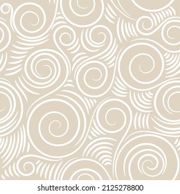 Vector line curve spiral seamless pattern. White and beige colours