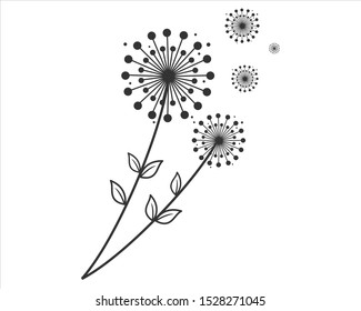 Vector line of dandelion art in the wind
