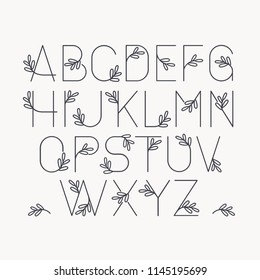 leaf font images stock photos vectors shutterstock https www shutterstock com image vector vector line decorative font latin alphabet 1145195699