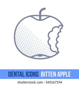 Vector line dental icon. Bitten apple. Brochures, advertisements, manuals, technical descriptions. Isolated on a white background