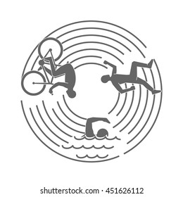 Vector line design concept for triathlon. Linear creative style web banner. Open path.
