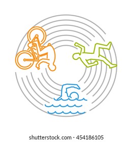 Vector line design concept for triathlon. Linear creative style web banner. Open path.