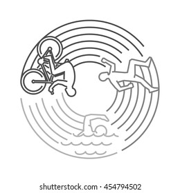 Vector line design concept for triathlon. Linear creative style web banner. Open path.