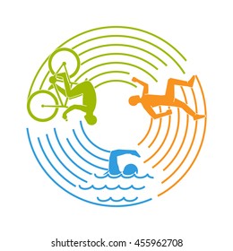 Vector line design concept for triathlon. Linear creative style web banner. Open path.