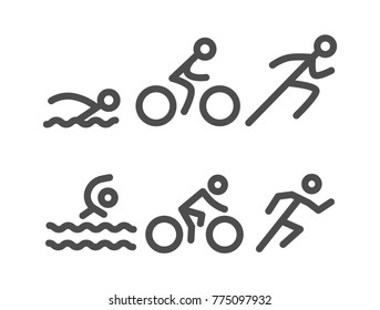 Vector line design concept for triathlon. Linear creative style web logo. 
