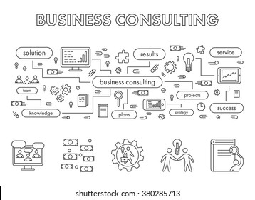 Vector line design concept web banner for business consulting. Modern linear horizontal banner for consulting business. Line creative style concept for web.