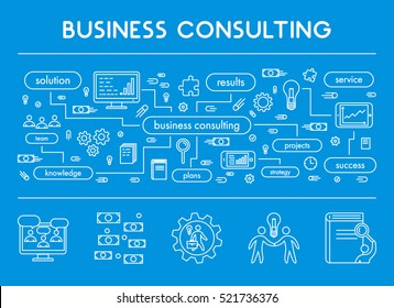 Vector line design concept web banner for business consulting. Modern linear horizontal banner for consulting business. Line creative style concept for web.