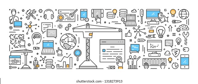 Vector line design concept for website. Creative style banner for web design. Open path.