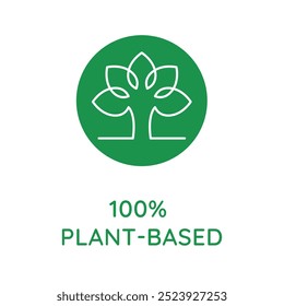 Vector line design element, badge and icon for food and cosmetics packaging in mono linear style - 100% plant based ingredients