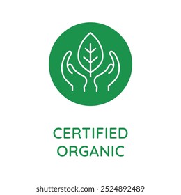 Vector line design element, badge and icon for food and cosmetics packaging in mono linear style - certified organic
