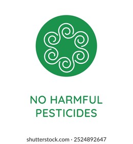 Vector line design element, badge and icon for food and cosmetics packaging in mono linear style - no harmful pesticides