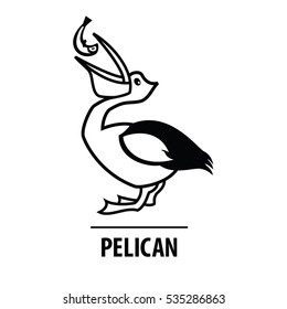 Vector line design icon. Line silhouette bird. Logo design Pelican with fish