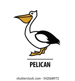 Vector line design icon. Line silhouette bird. Color logo design Pelican