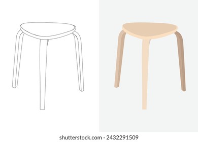 Vector and line design of a set of three-legged stools