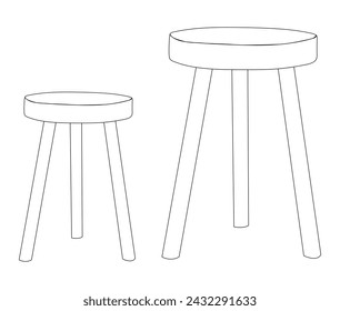 Vector and line design of a set of three-legged stools