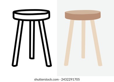 Vector and line design of a set of three-legged stools