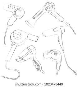 Vector line different hair dryers
