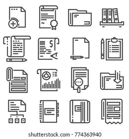 Vector line documents icons set on white background