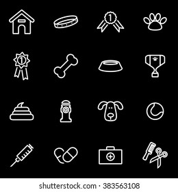 Vector line dog icon set.