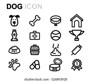 Vector line dog icons set on white background