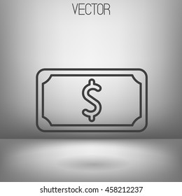 Vector line dollar icon. grey gradient background