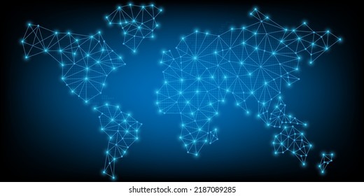 Vector line with dot world map for business technology and education