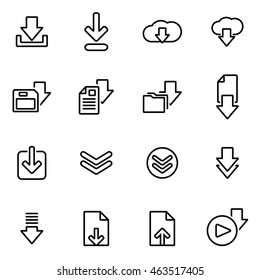 Vector line download icon set on white background