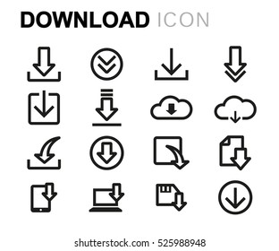 Vector line download icons set on white background