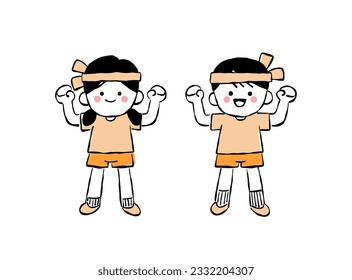 vector line draw boy and girl in exercise costume